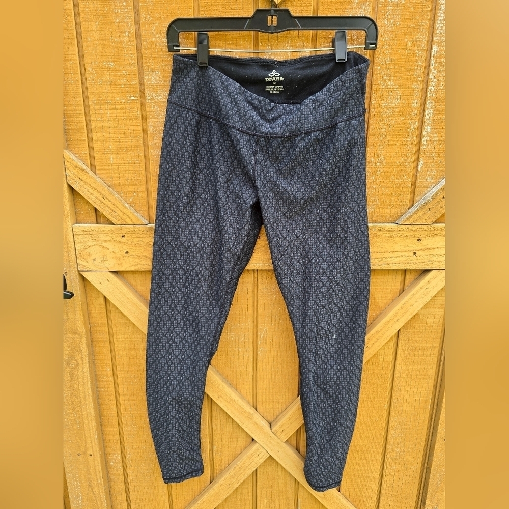 PrAna Athletic Leggings Size M Black Gray Textured Geometric